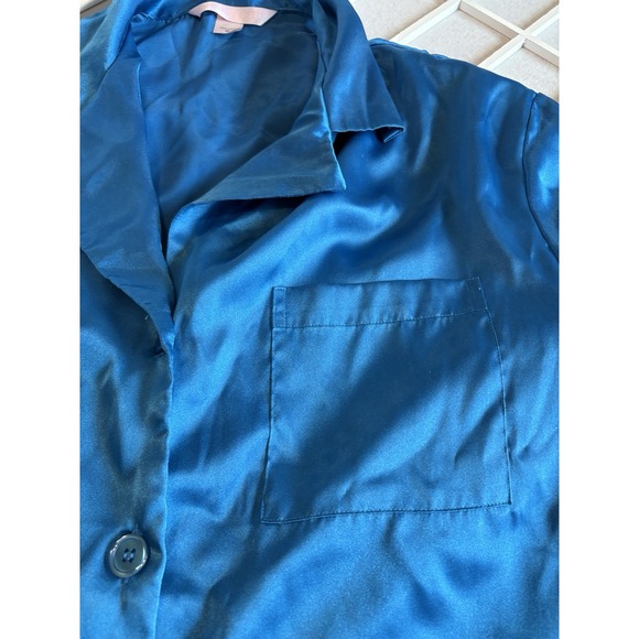 Victoria's Secret Blue Liquid Satin Sleep Shirt Long Sleeve Button Up Women L - Picture 5 of 6